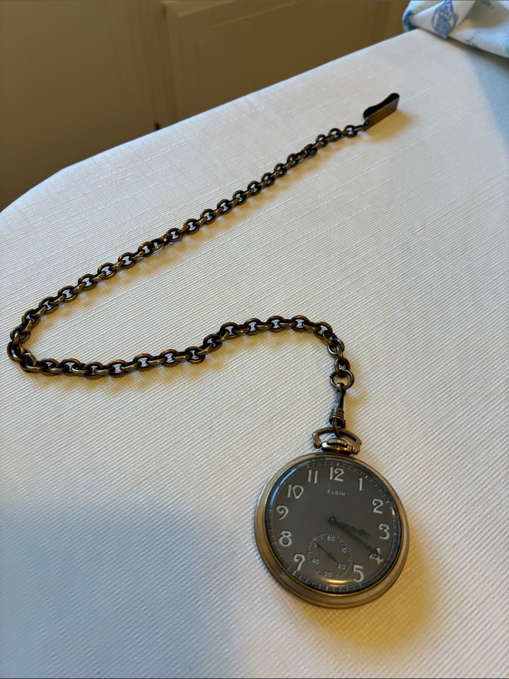 Elgin Black Dial Pocket Watch with Chain